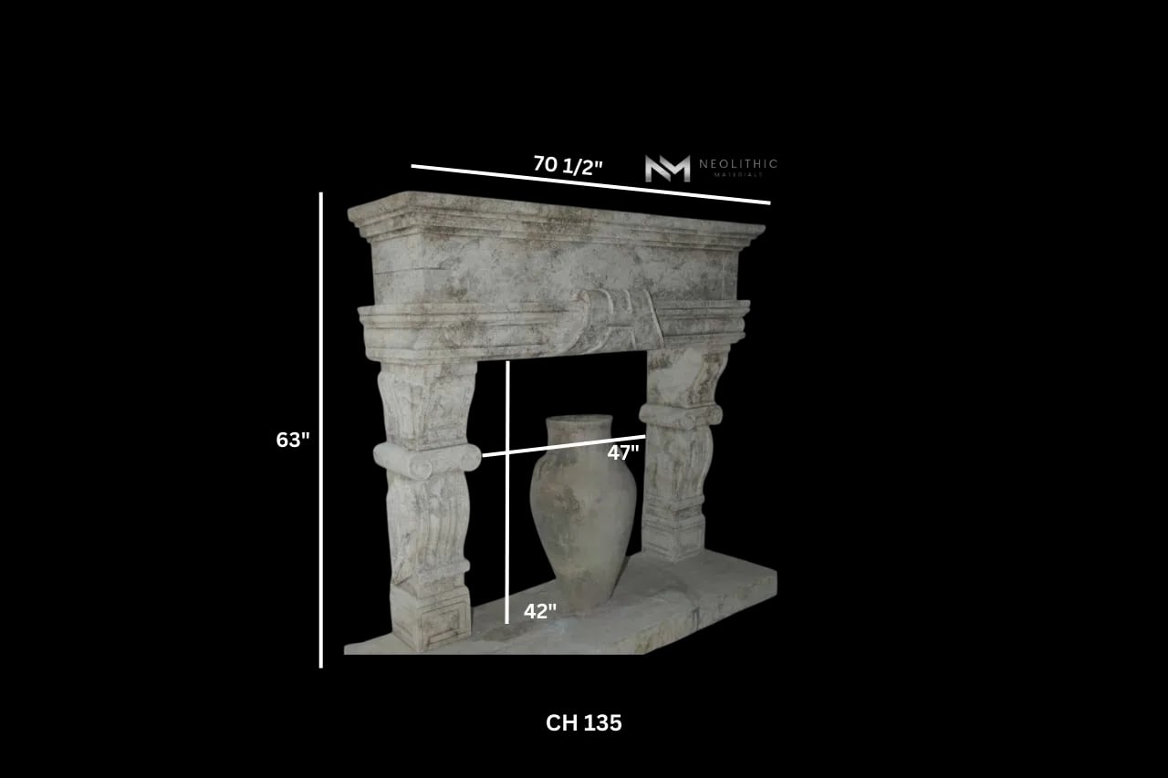 Limestone Fireplace Mantel - Image 2