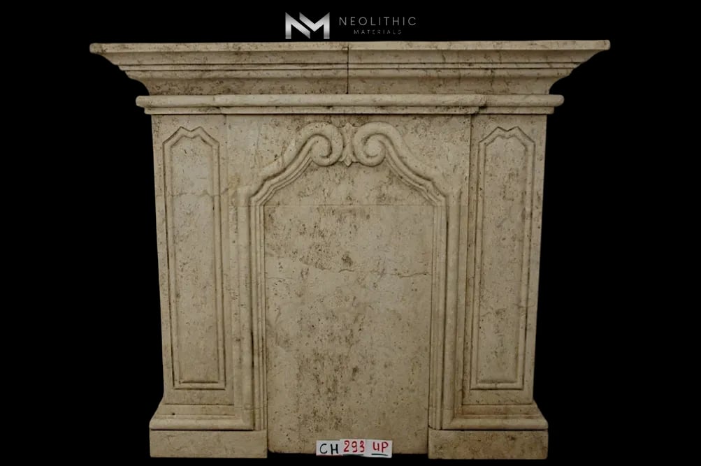 Limestone Fireplace Mantel with Trumeaus Over Mantel - Image 2