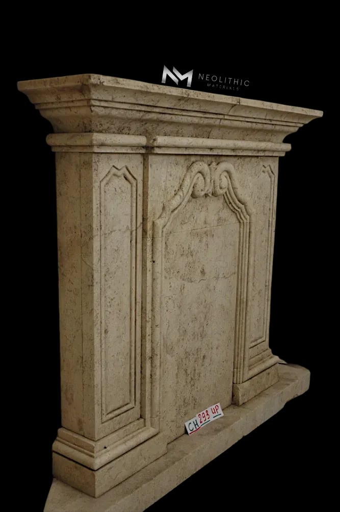 Limestone Fireplace Mantel with Trumeaus Over Mantel - Image 3