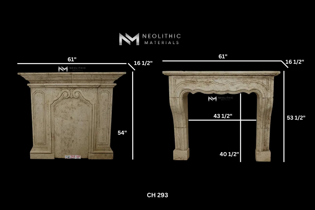 Limestone Fireplace Mantel with Trumeaus Over Mantel - Image 4