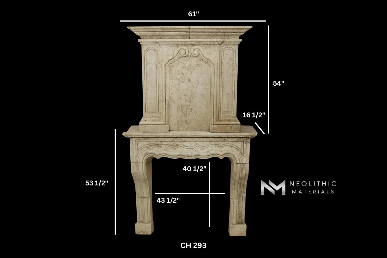 Limestone Fireplace Mantel with Trumeaus Over Mantel - Image 5