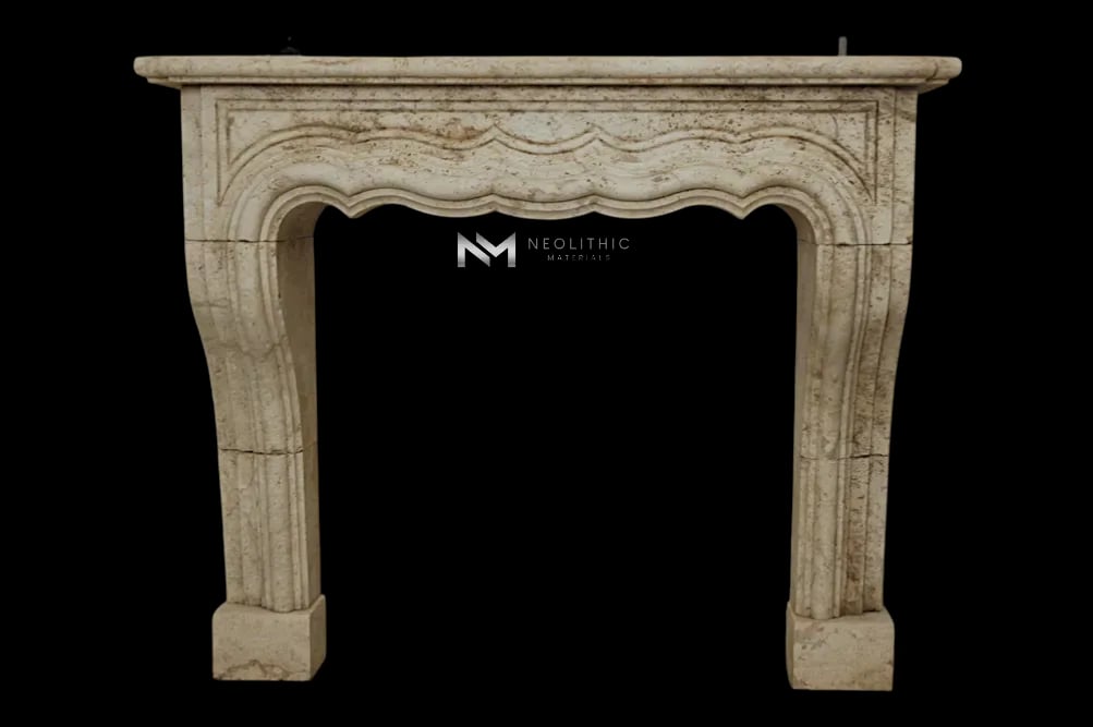 Limestone Fireplace Mantel with Trumeaus Over Mantel