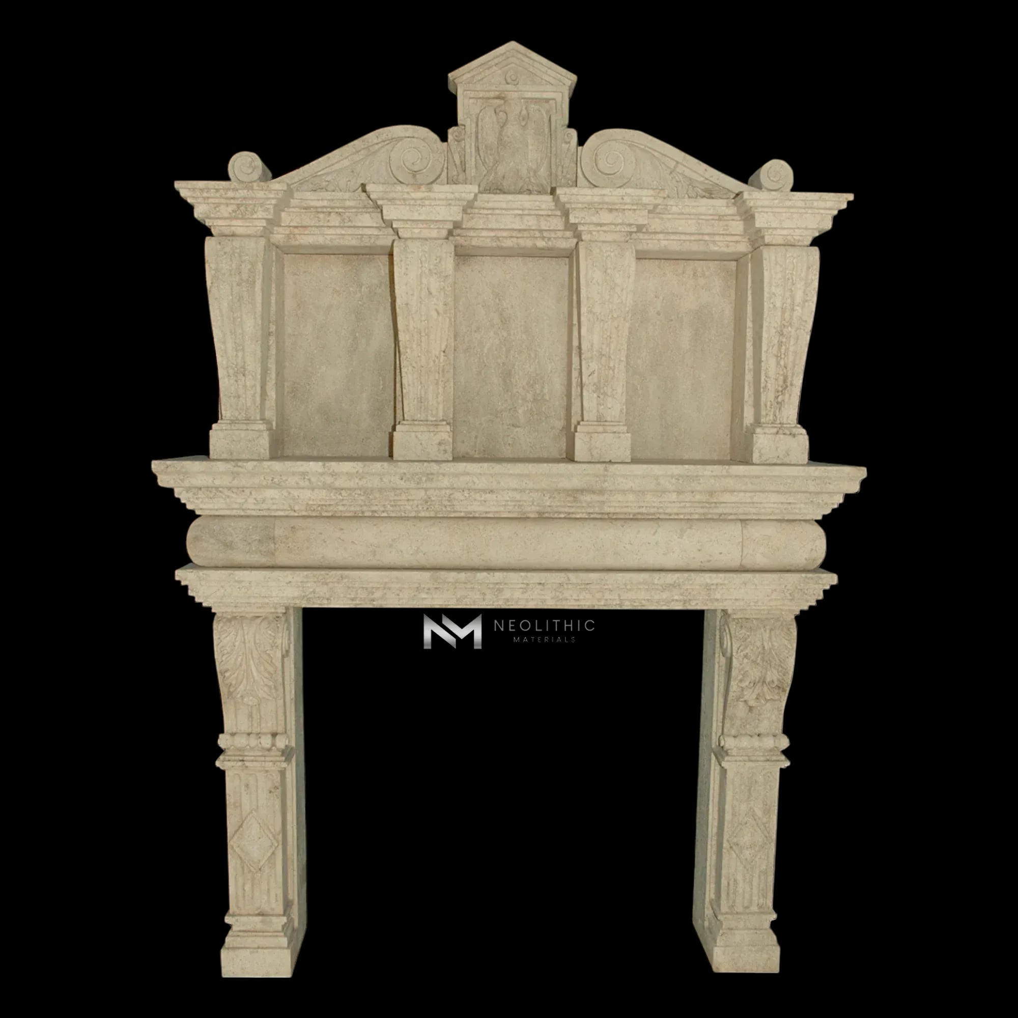 Limestone Fireplace Mantel with Trumeaus Over Mantel - Image 1