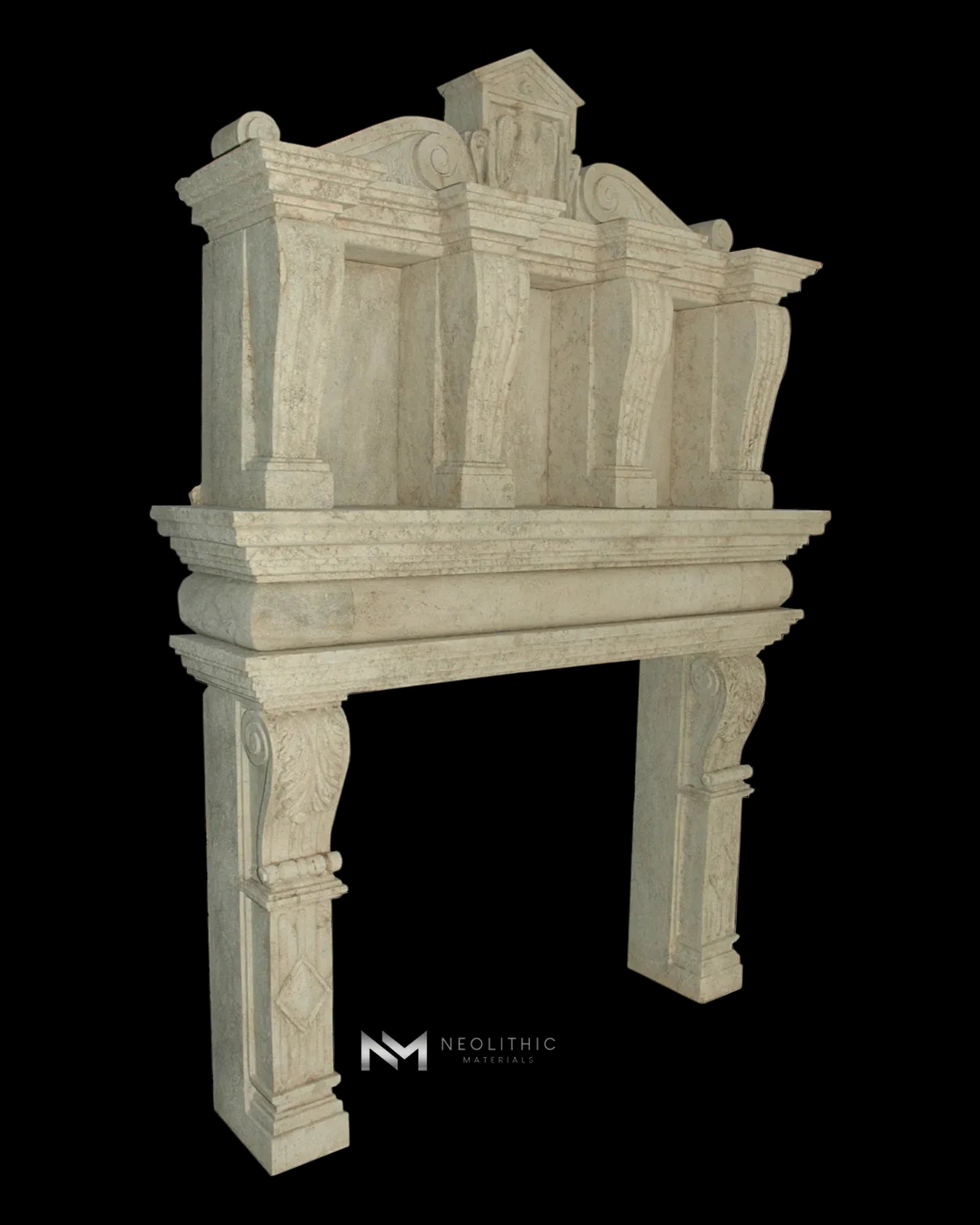 Limestone Fireplace Mantel with Trumeaus Over Mantel - Image 2