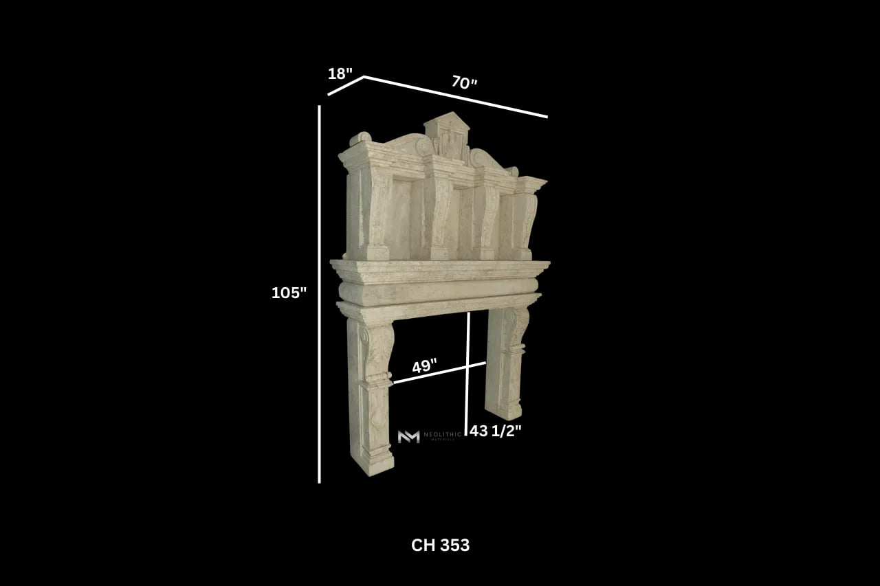 Limestone Fireplace Mantel with Trumeaus Over Mantel - Image 3
