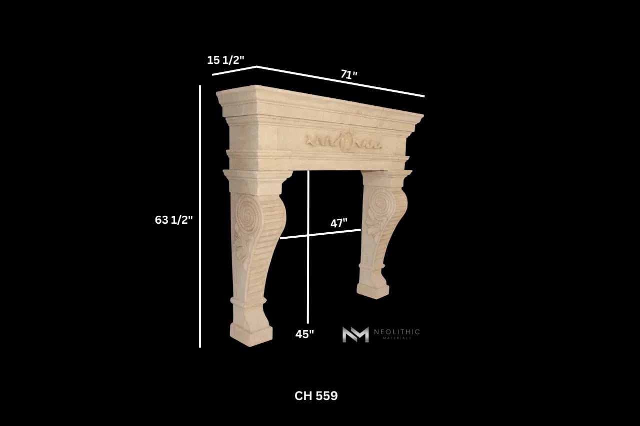 Limestone Fireplace Mantel - Image 2
