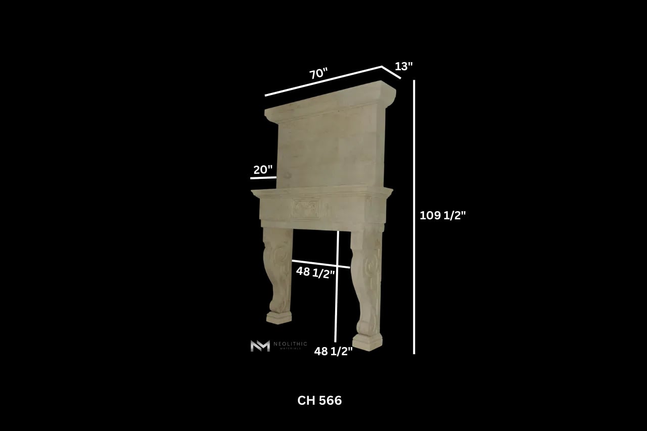 Limestone Fireplace Mantel with Trumeaus Over Mantel - Image 3