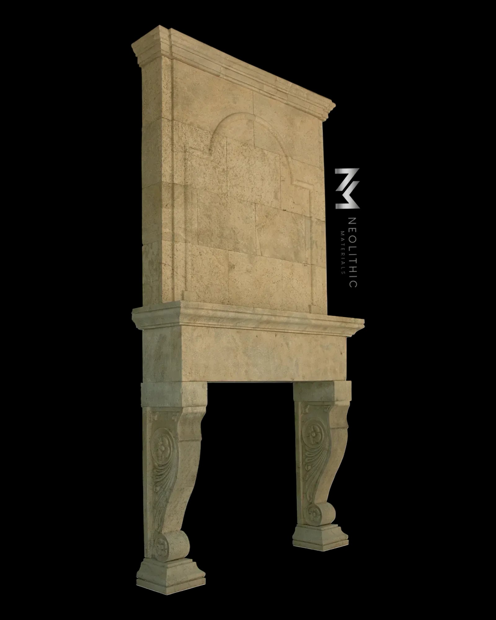 Limestone Fireplace Mantel with Trumeaus Over Mantel - Image 2