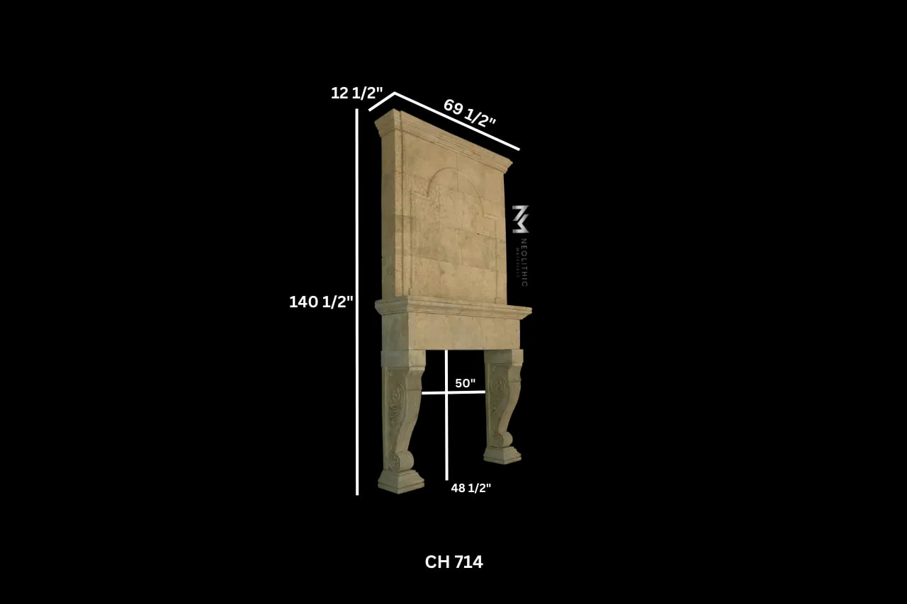 Limestone Fireplace Mantel with Trumeaus Over Mantel - Image 3