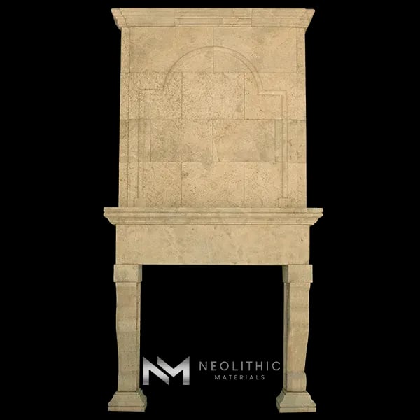 Limestone Fireplace Mantel with Trumeaus Over Mantel