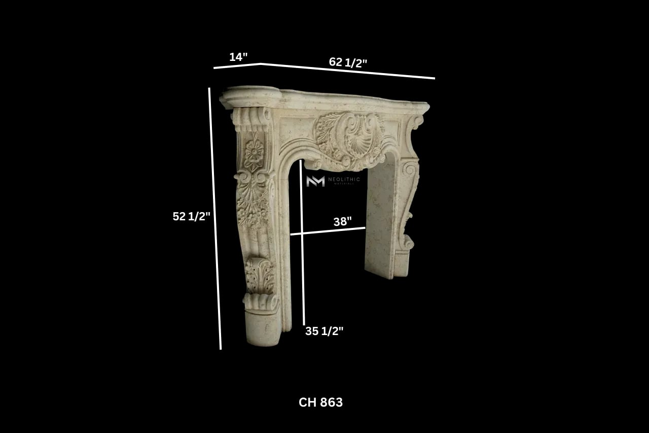 Limestone Fireplace Mantel - Image 3