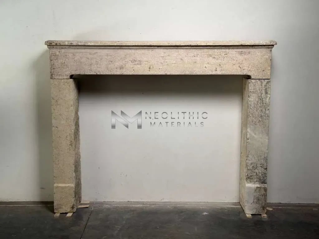 French Antique 19th Century Limestone Mantel - Image 1