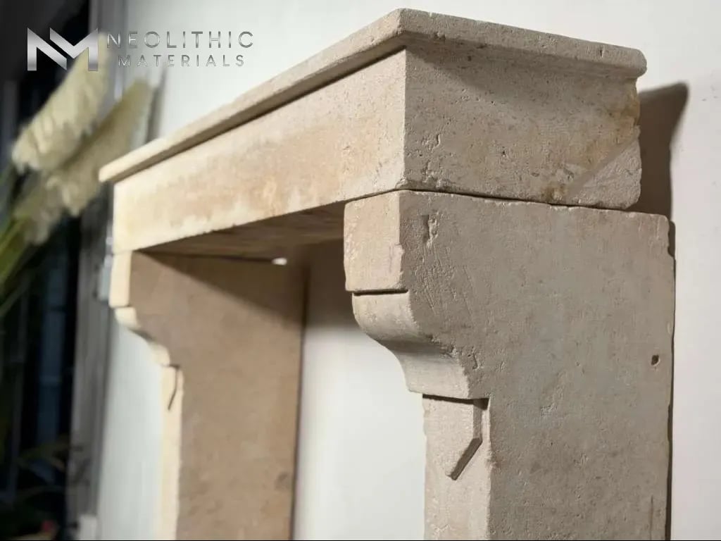 French Antique 19th Century Limestone Mantel - Image 4