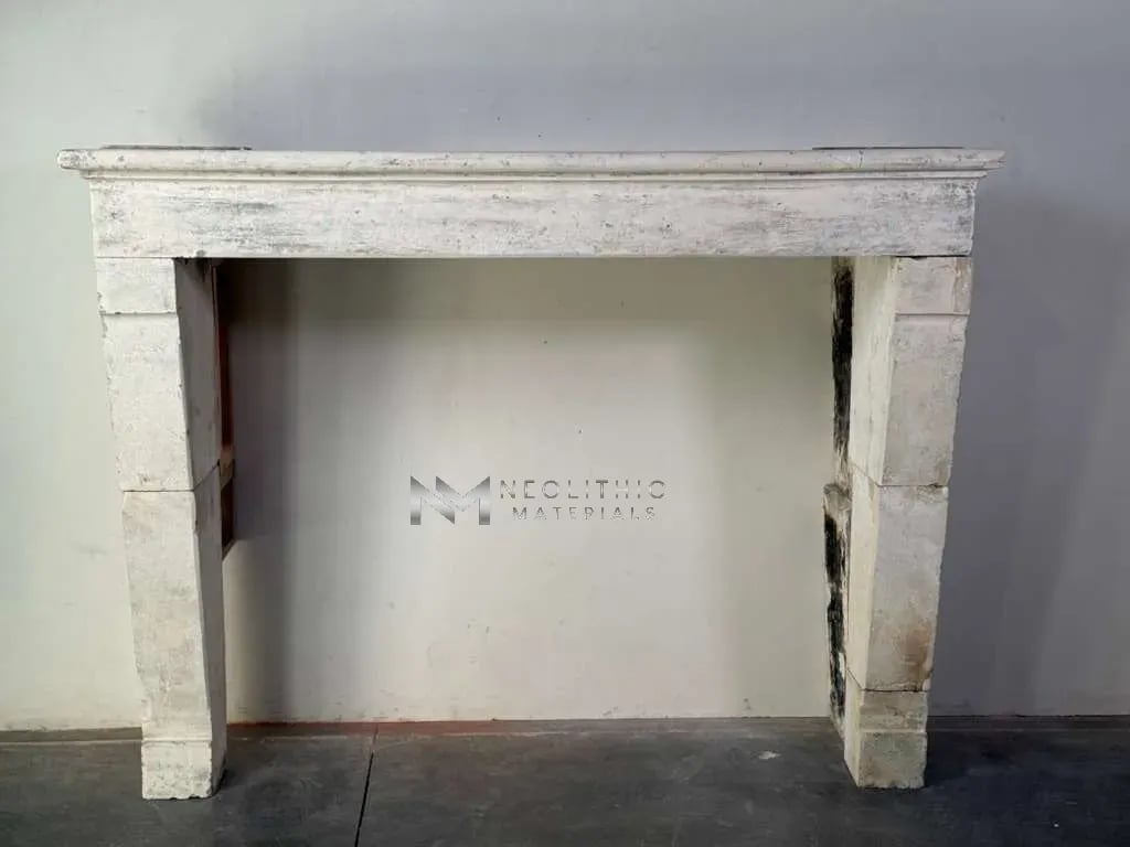 French Antique Limestone Fireplace Mantel - Image 1