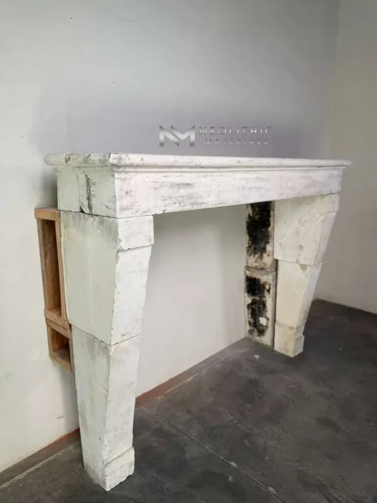 French Antique Limestone Fireplace Mantel - Image 2