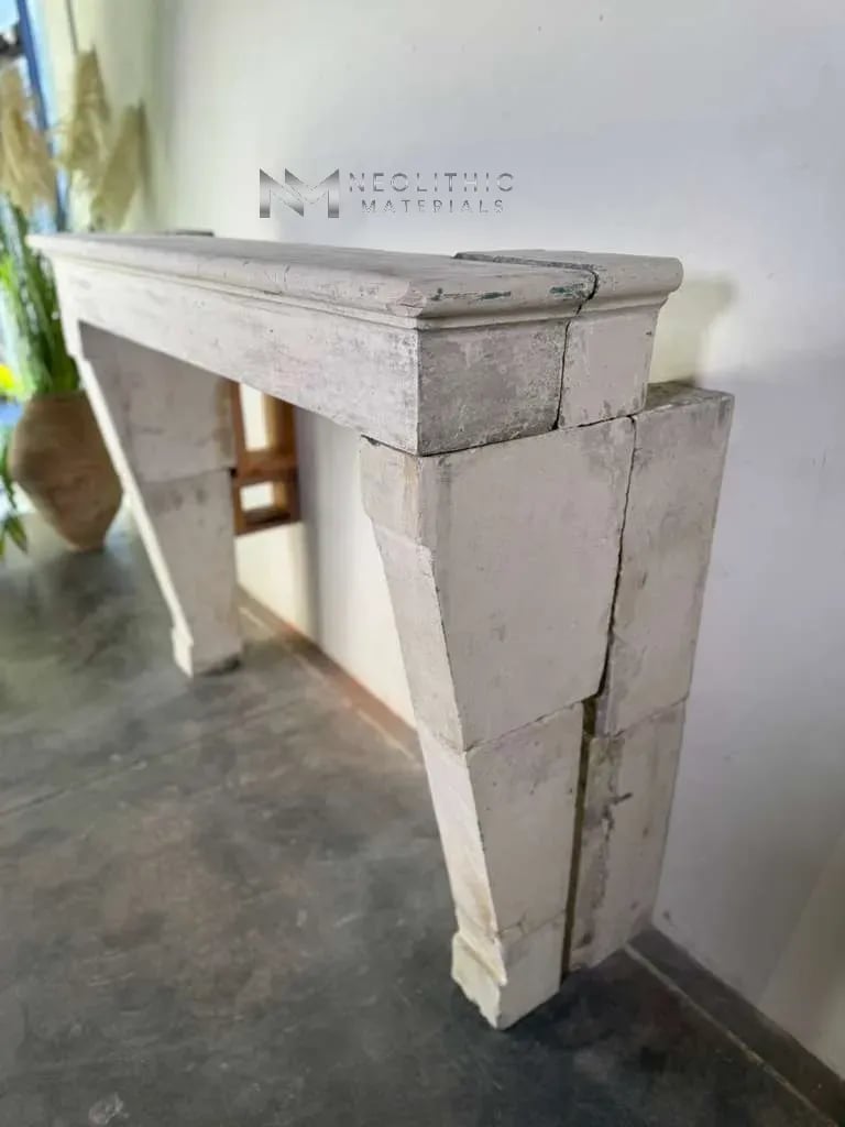 French Antique Limestone Fireplace Mantel - Image 3