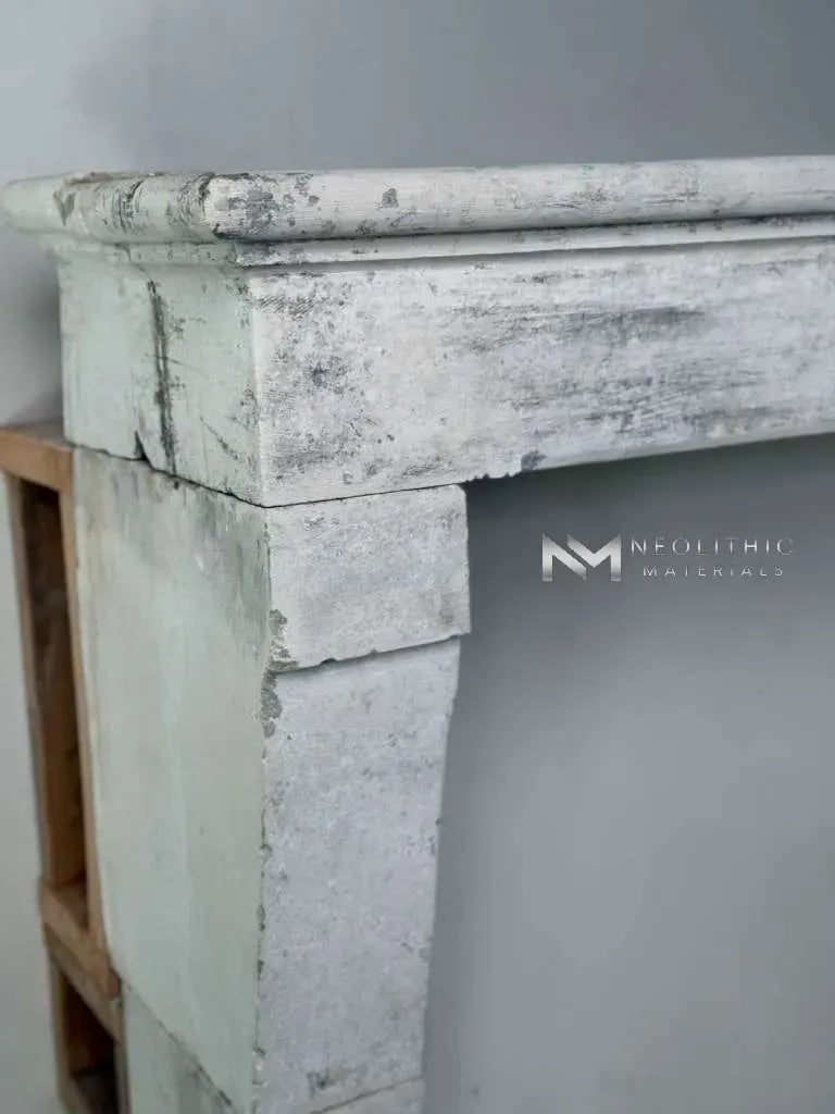 French Antique Limestone Fireplace Mantel - Image 4