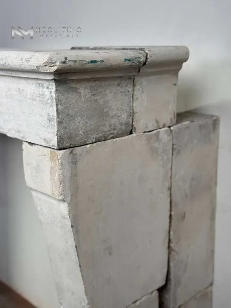 French Antique Limestone Fireplace Mantel - Image 5