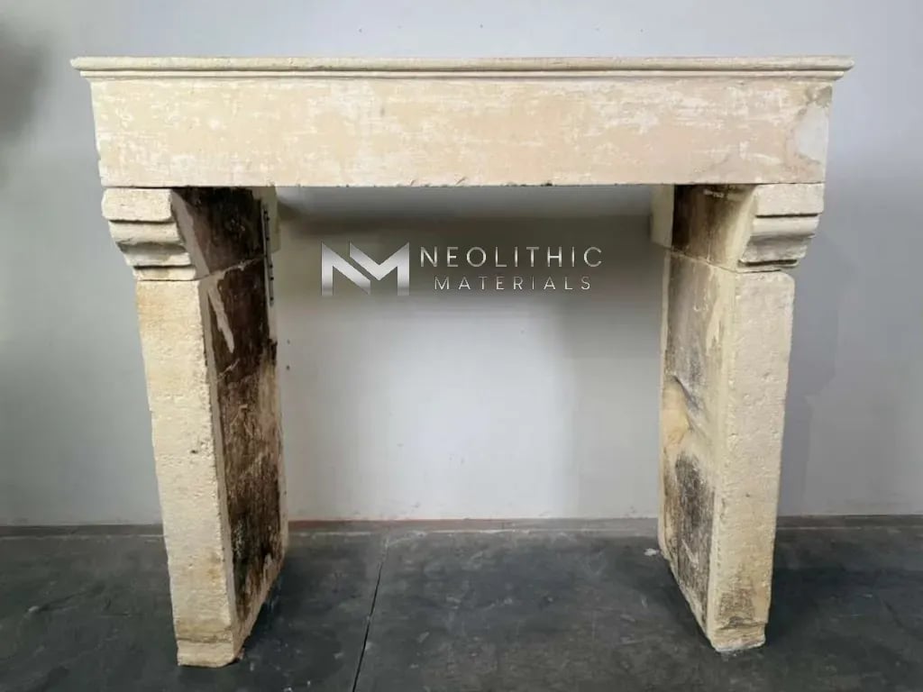French Antique Limestone Fireplace Mantel - Image 1