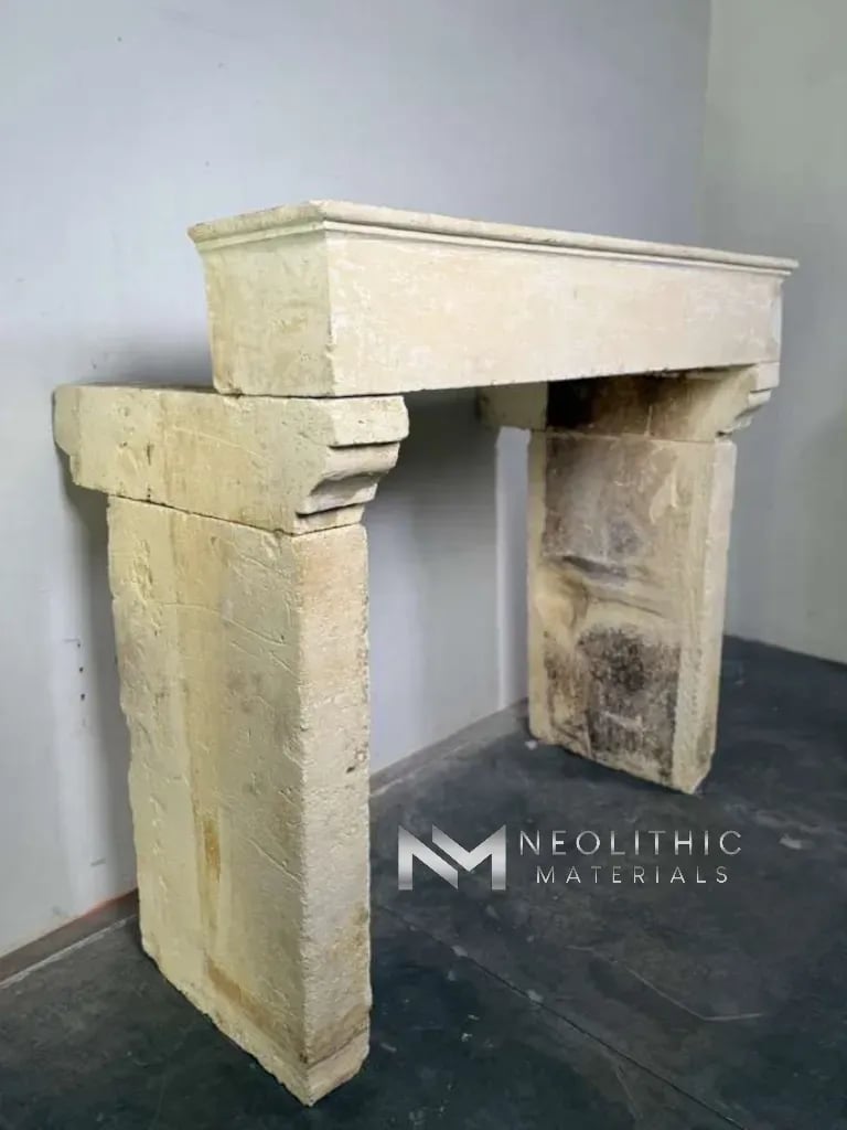 French Antique Limestone Fireplace Mantel - Image 2