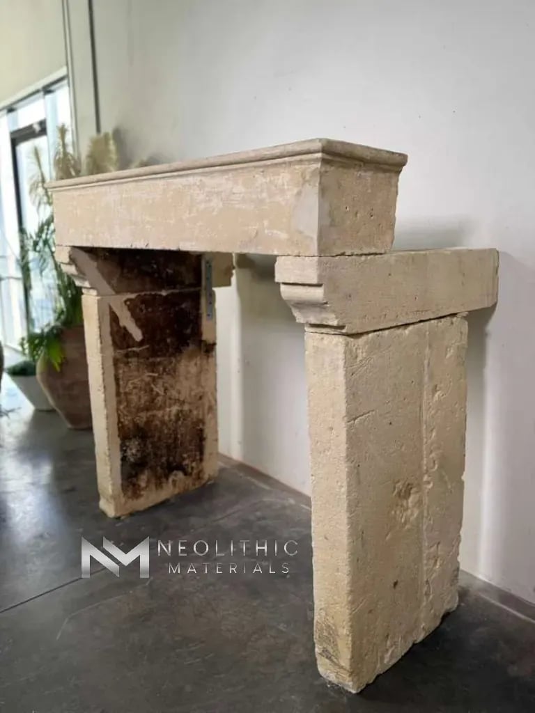French Antique Limestone Fireplace Mantel - Image 3