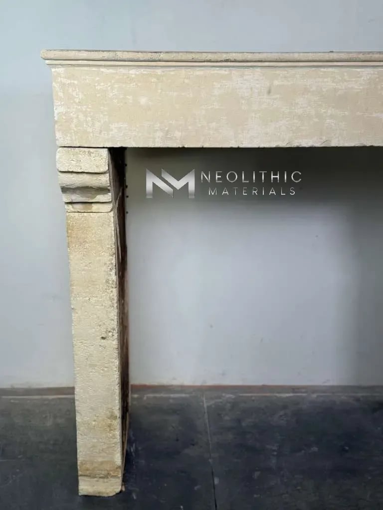 French Antique Limestone Fireplace Mantel - Image 4