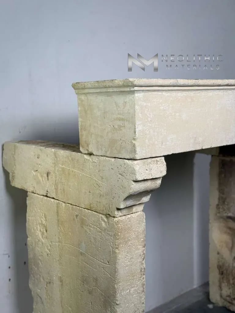 French Antique Limestone Fireplace Mantel - Image 6