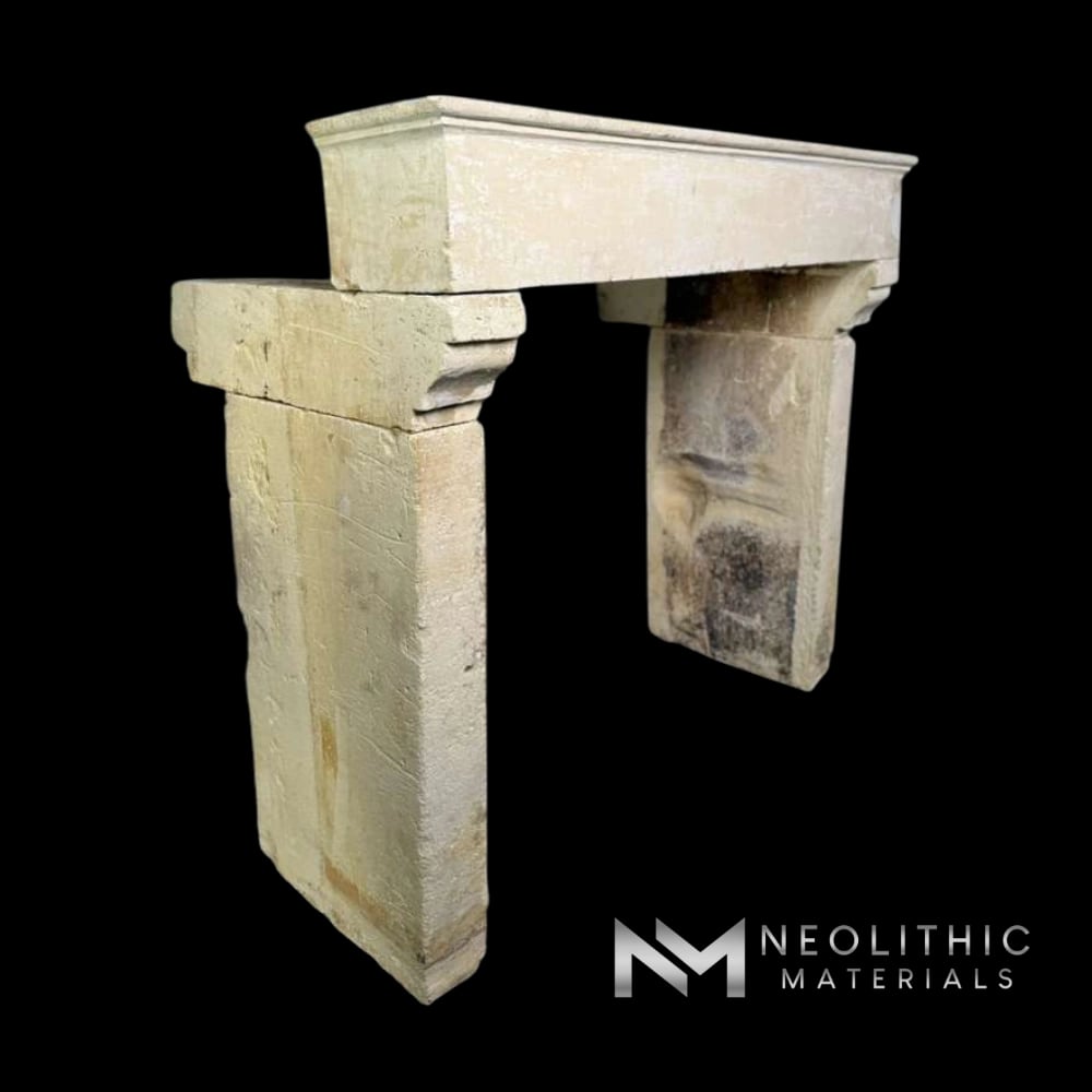 French Antique Limestone Fireplace Mantel