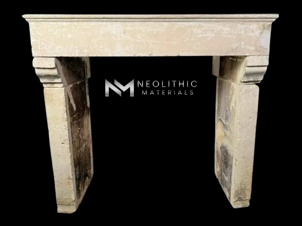 French Antique Limestone Fireplace Mantel