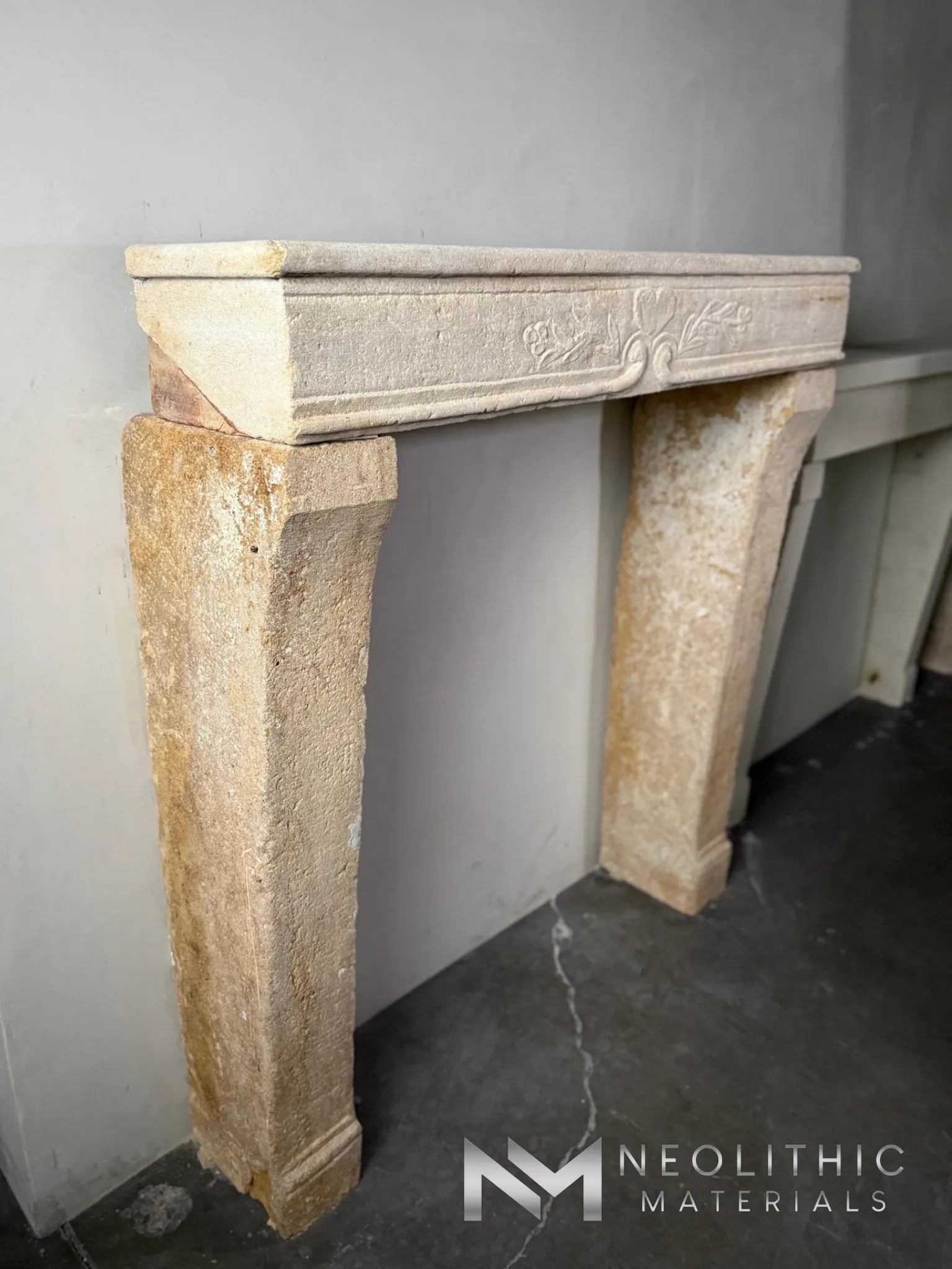 French Antique 18th Century Limestone Mantel - Image 2