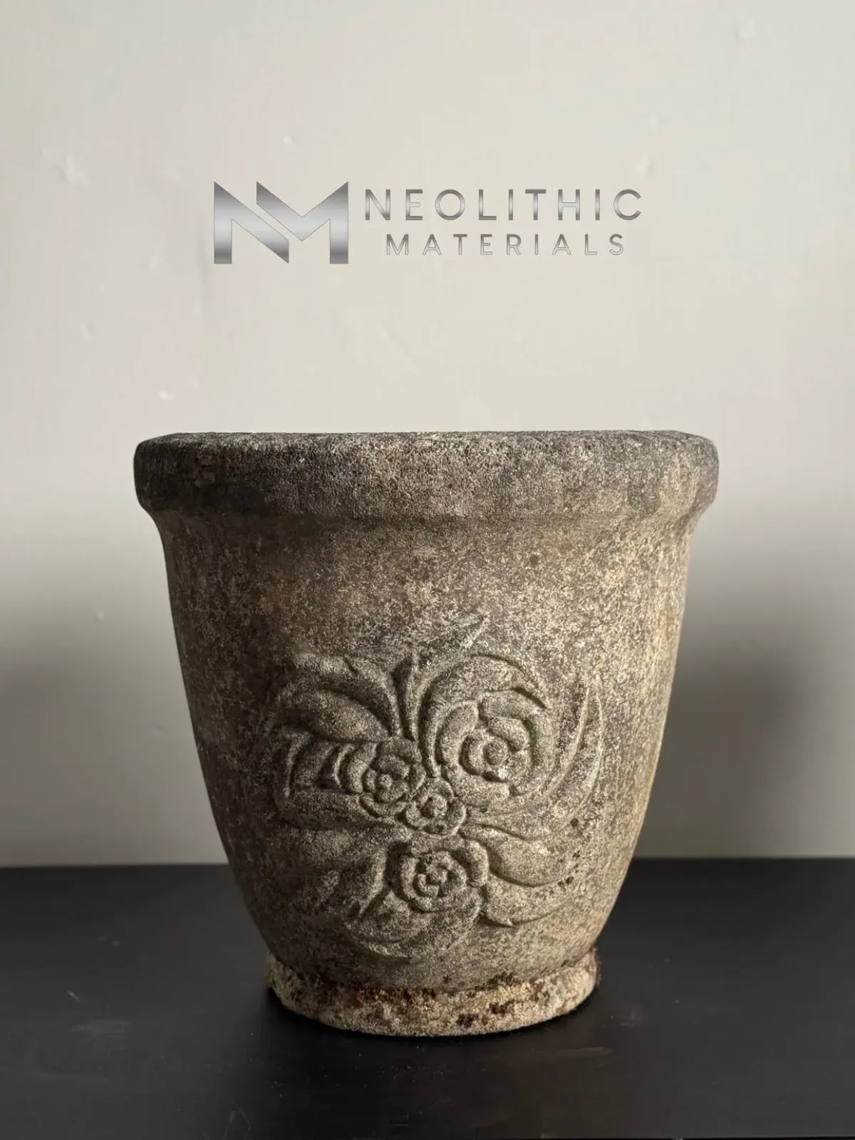 Pair of Mid-Century Cast-Stone Grandon Fres Planters with Flower Motifs - Image 4
