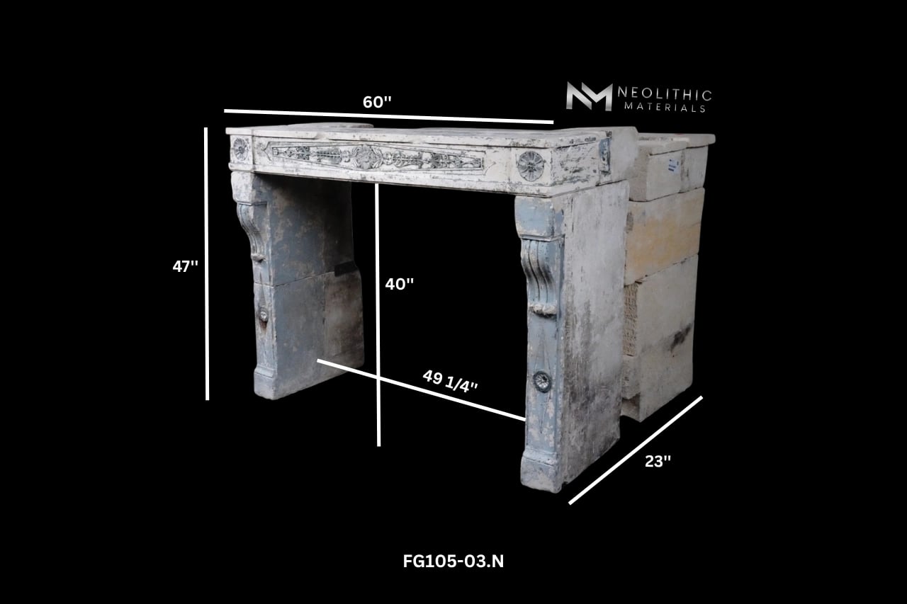 French Antique Limestone Fireplace Mantel - Image 2
