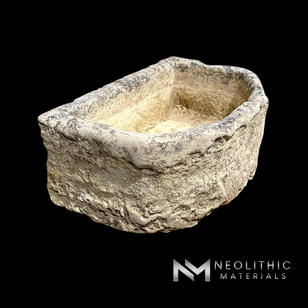 Antique French Half Moon Limestone Trough