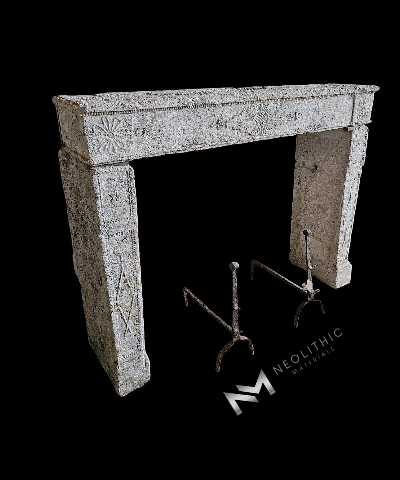 French Antique 17th Century Limestone Fireplace Mantel - Image 1