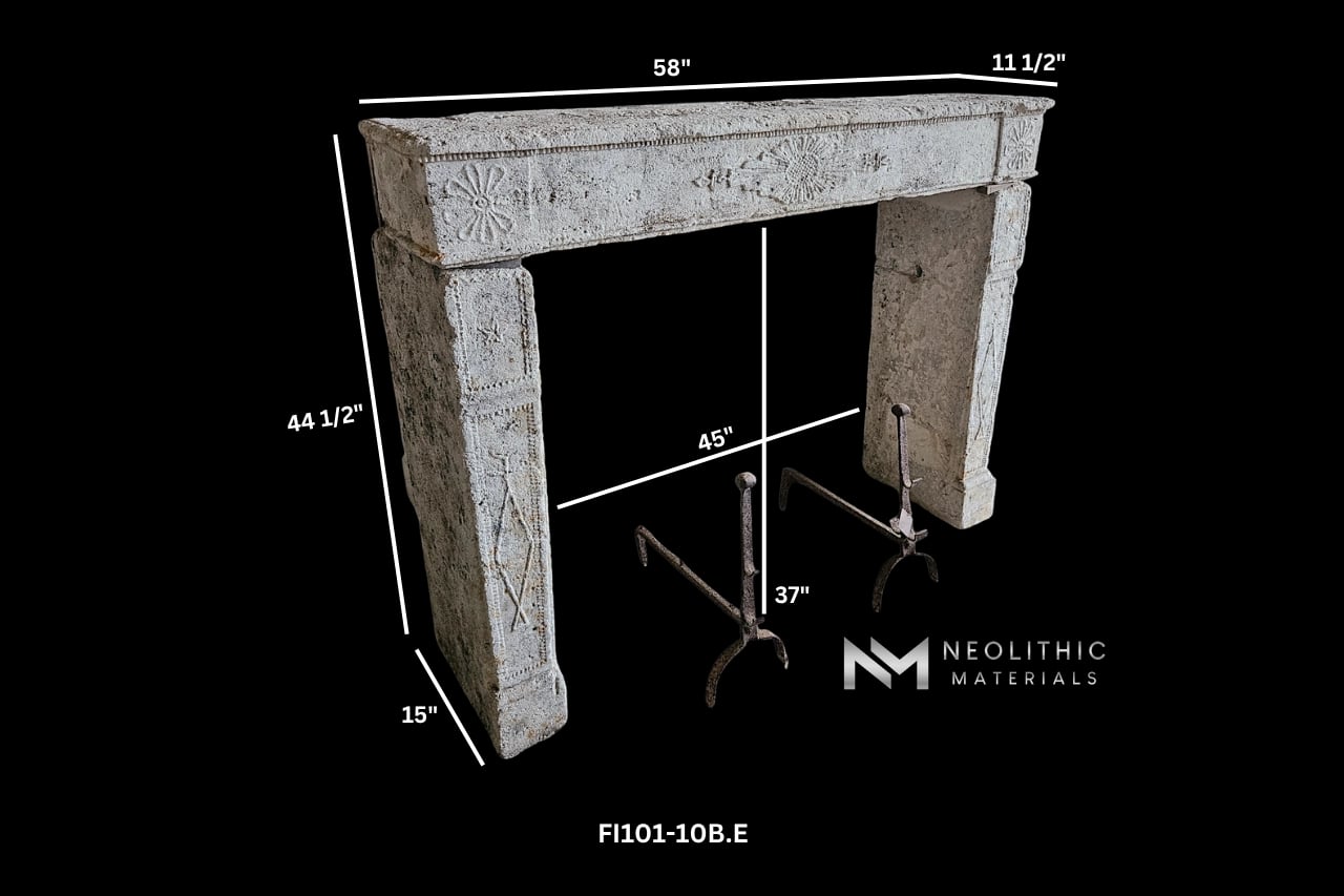 French Antique 17th Century Limestone Fireplace Mantel - Image 11