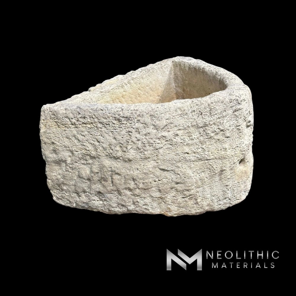 French Antique Half Moon Limestone Trough