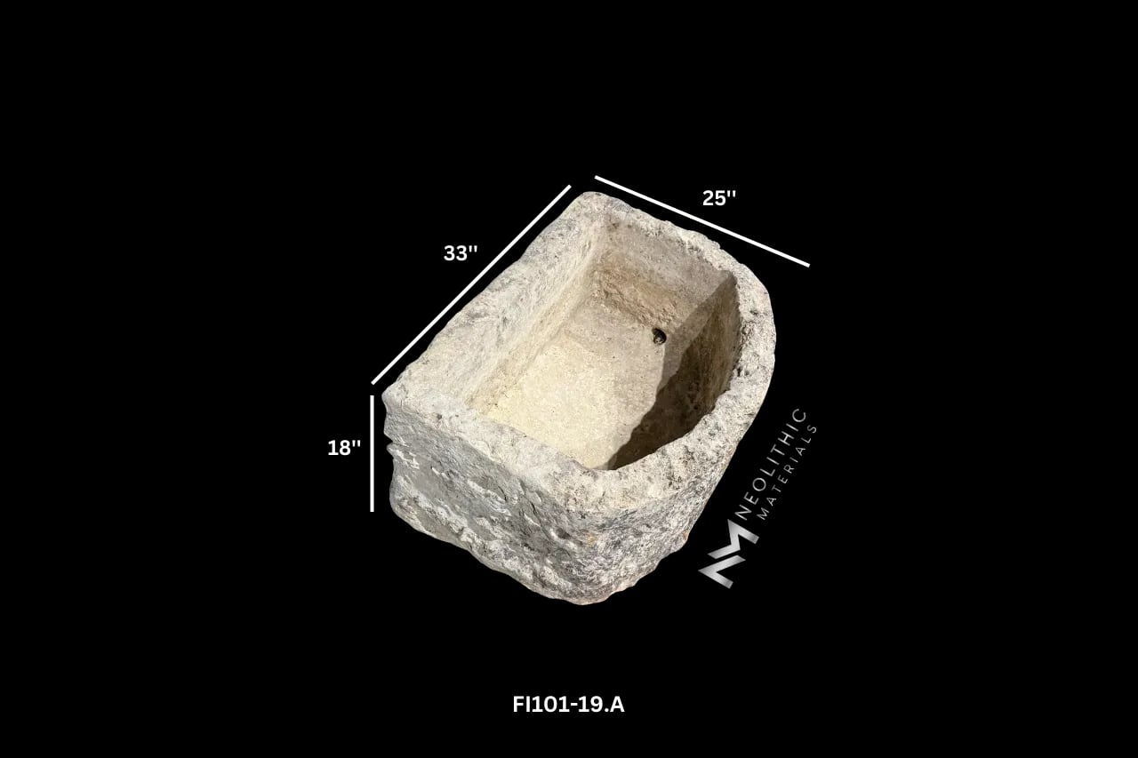 French Antique Half Moon Limestone Trough - Image 7