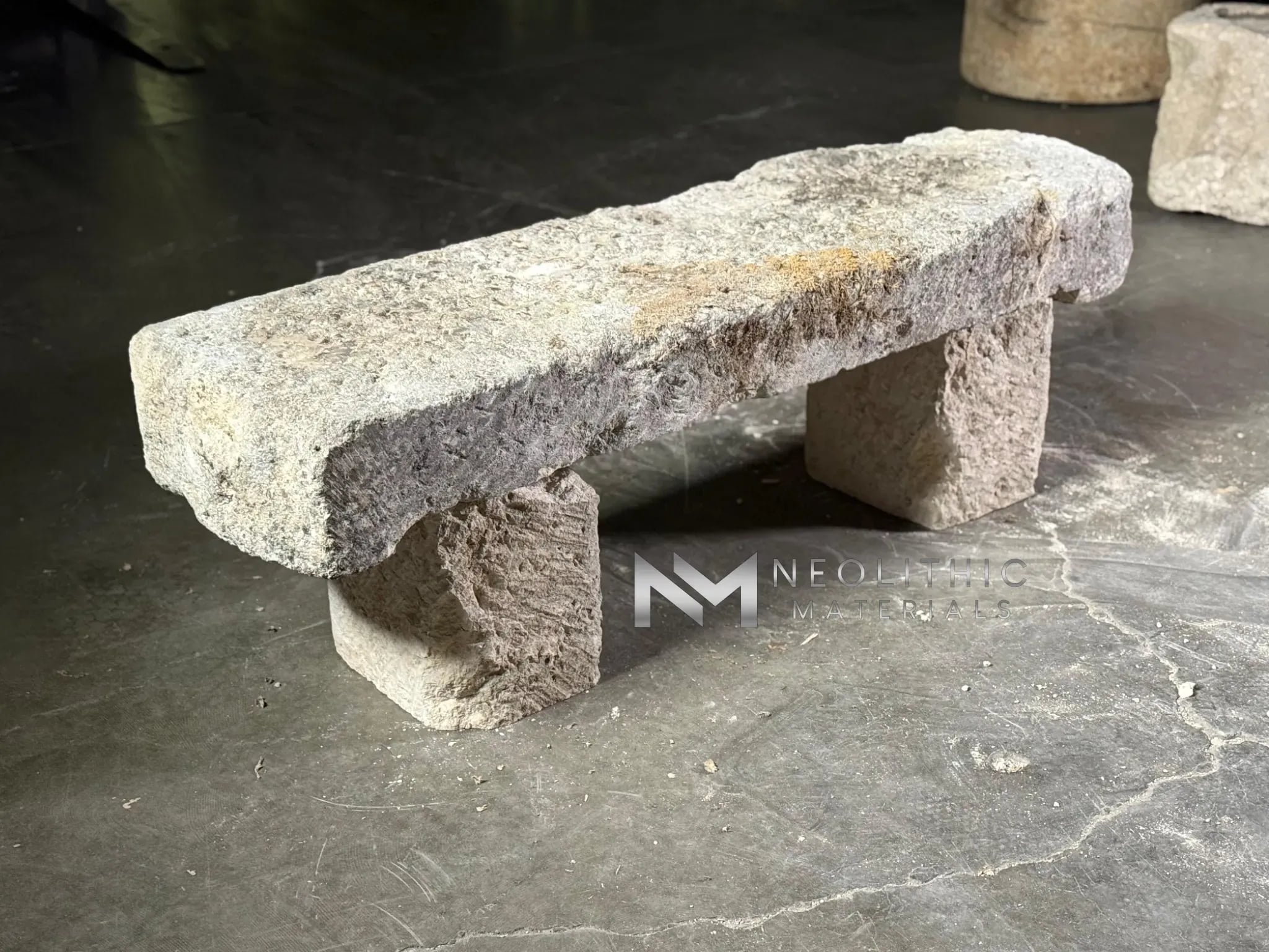French Antique 19th Century Limestone Bench - Image 2
