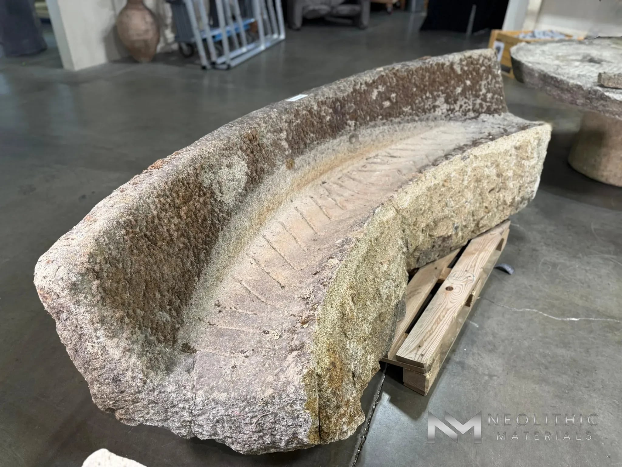 French Antique Granite Stone Mill Bench - Image 2