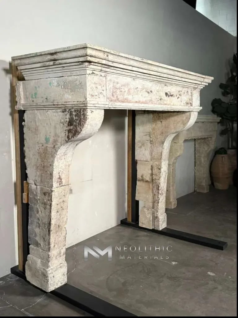 French Antique 18th Century Limestone Fireplace - Image 1