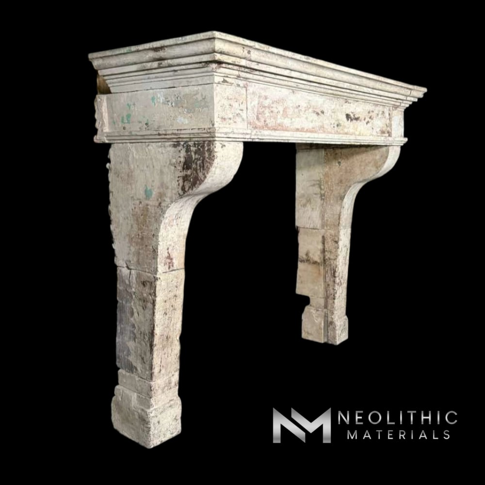 French Antique 18th Century Limestone Fireplace