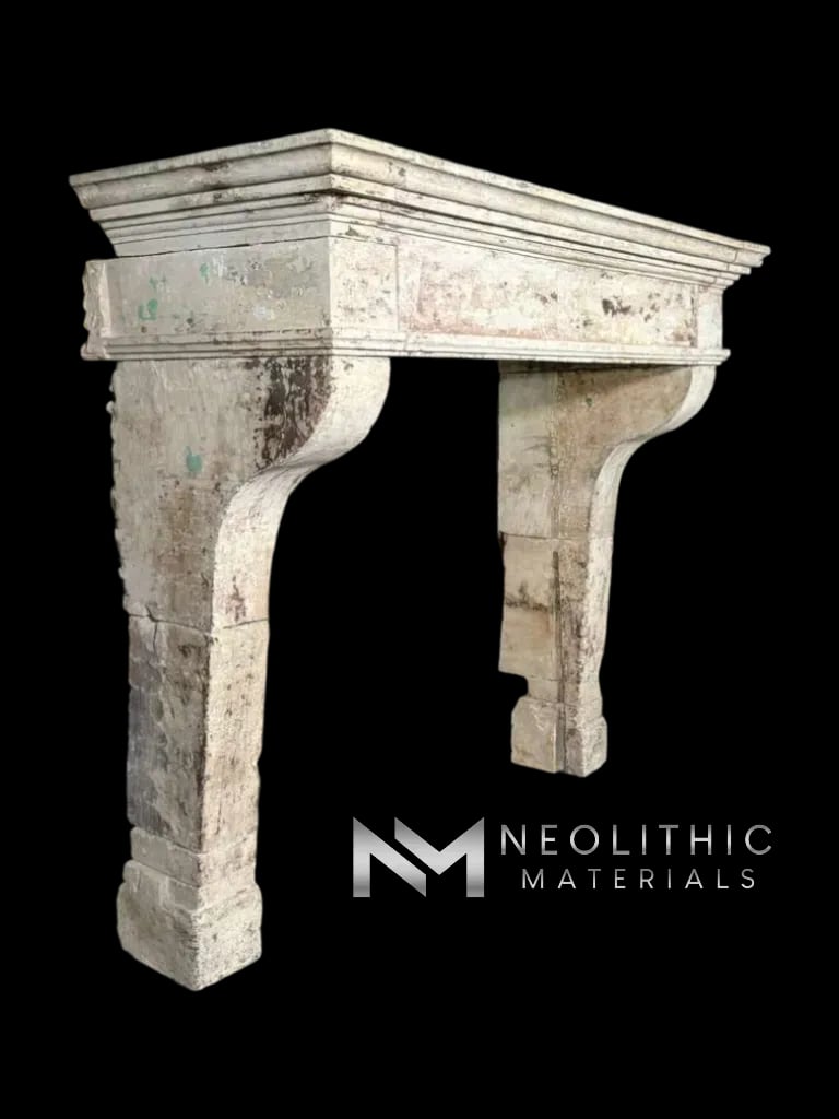 French Antique 18th Century Limestone Fireplace