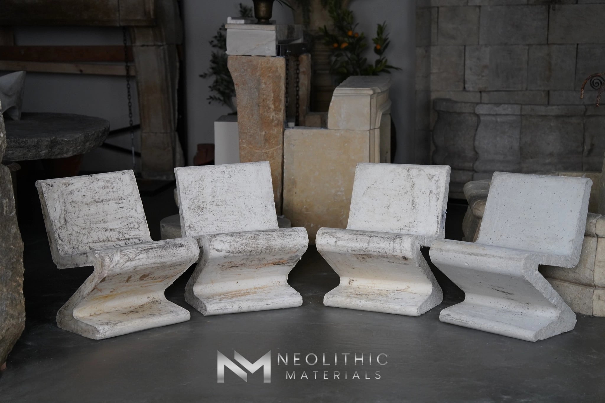 French Antique Zig Zag Concrete Chairs - Image 1