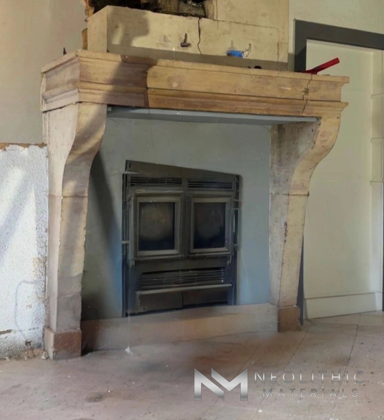 French Antique Limestone Fireplace