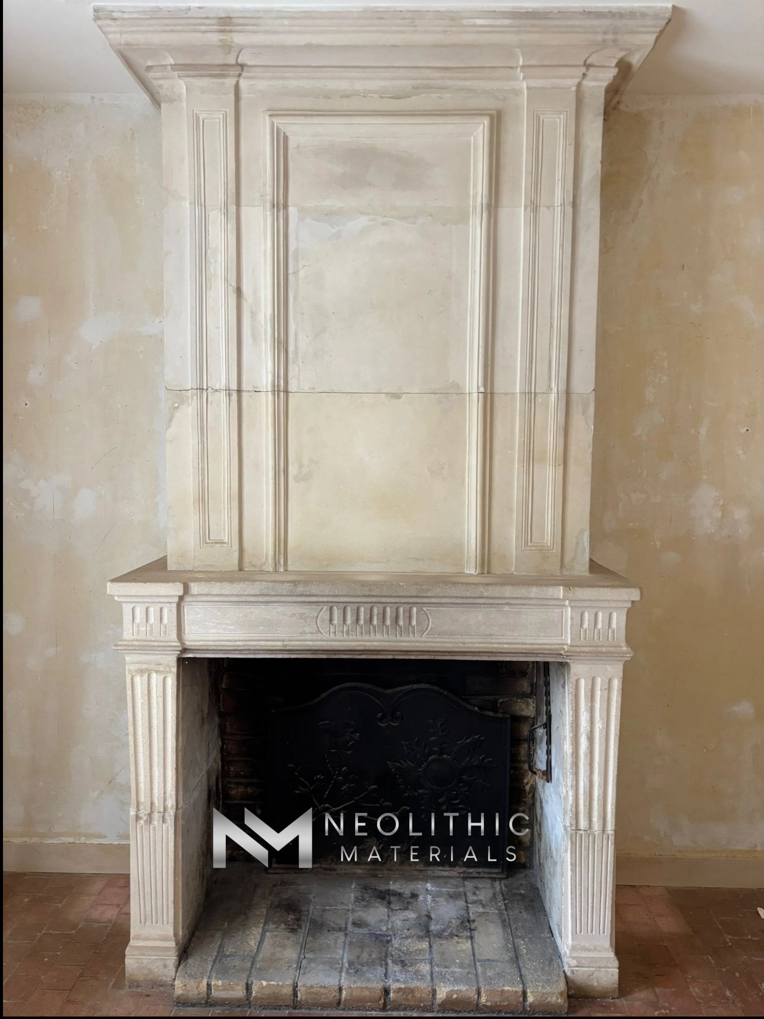 French Antique Limestone Fireplace - Image 1