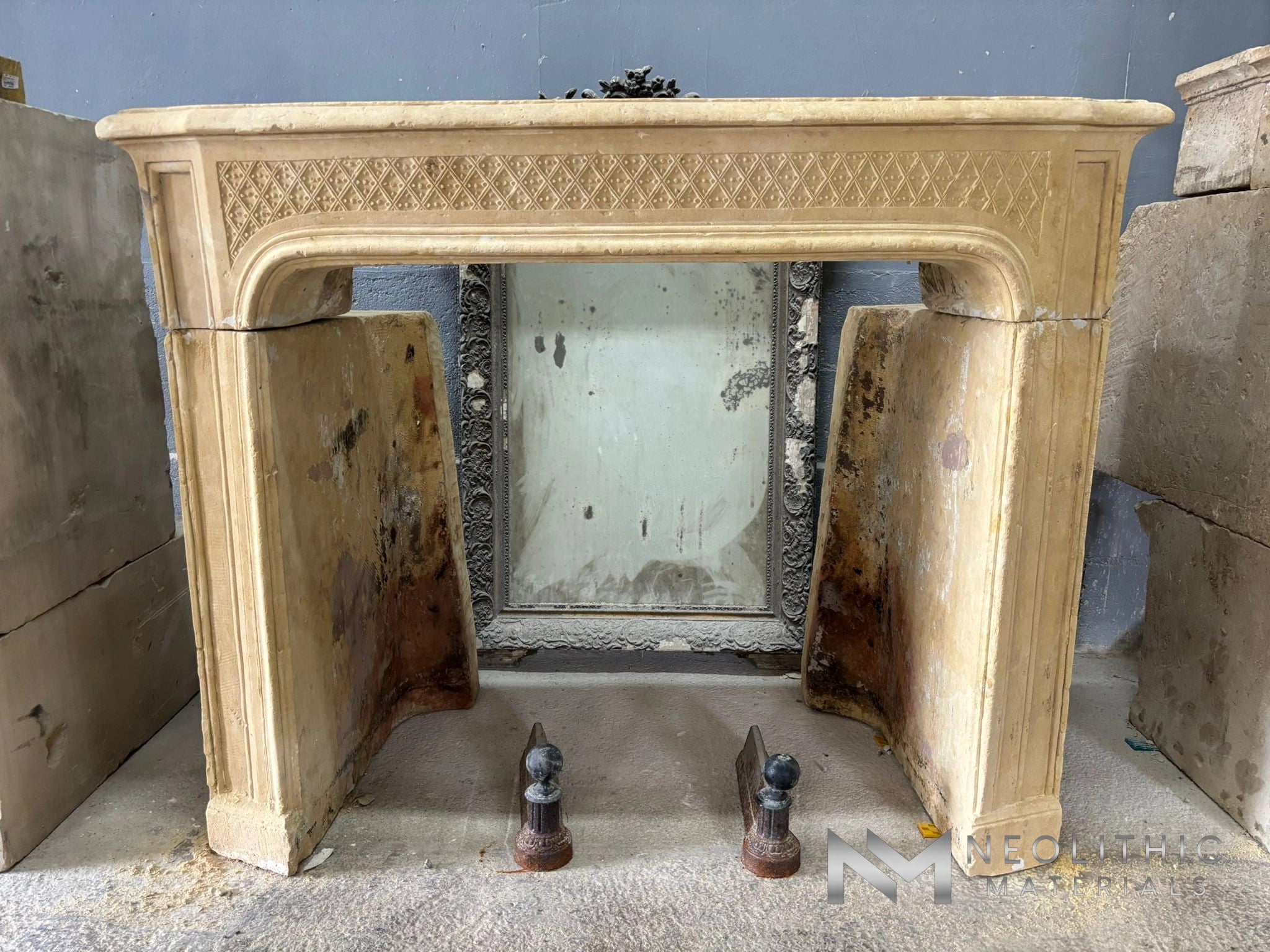 French Antique Limestone Fireplace - Image 1