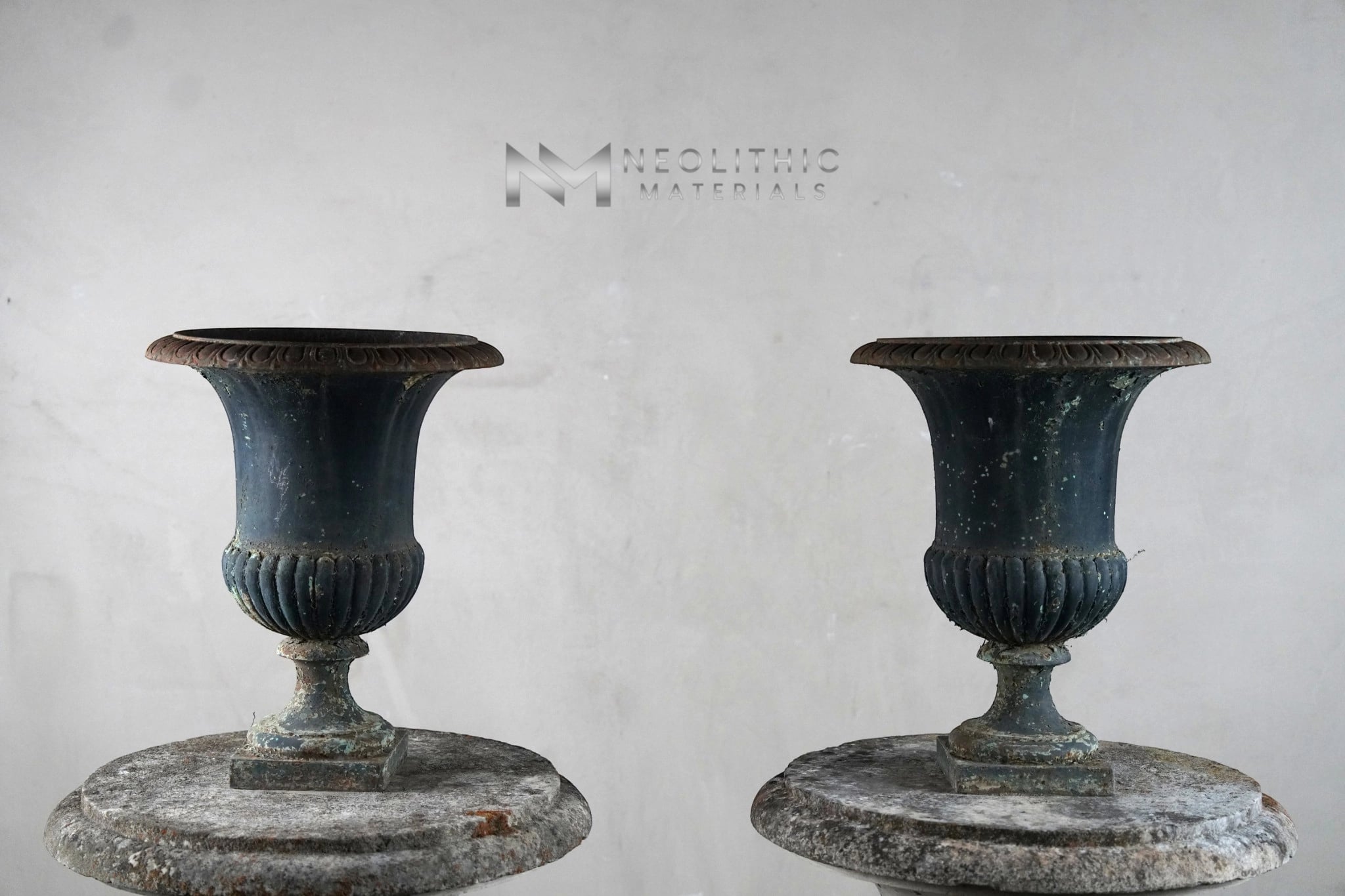 French Antique Iron Vase with Green  Patina