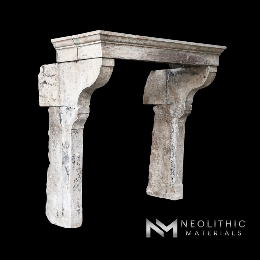 Antique Mediterranean Limestone Fireplace