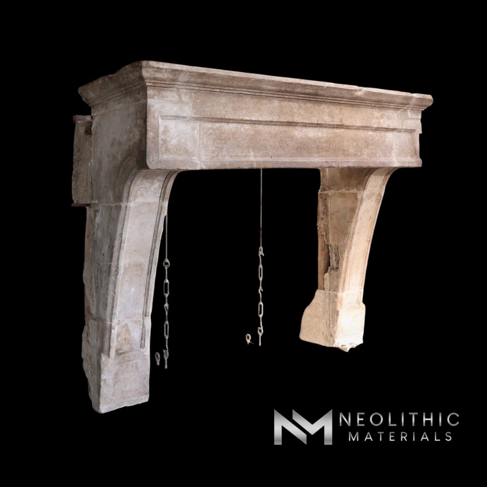 Antique Mediterranean Limestone Fireplace