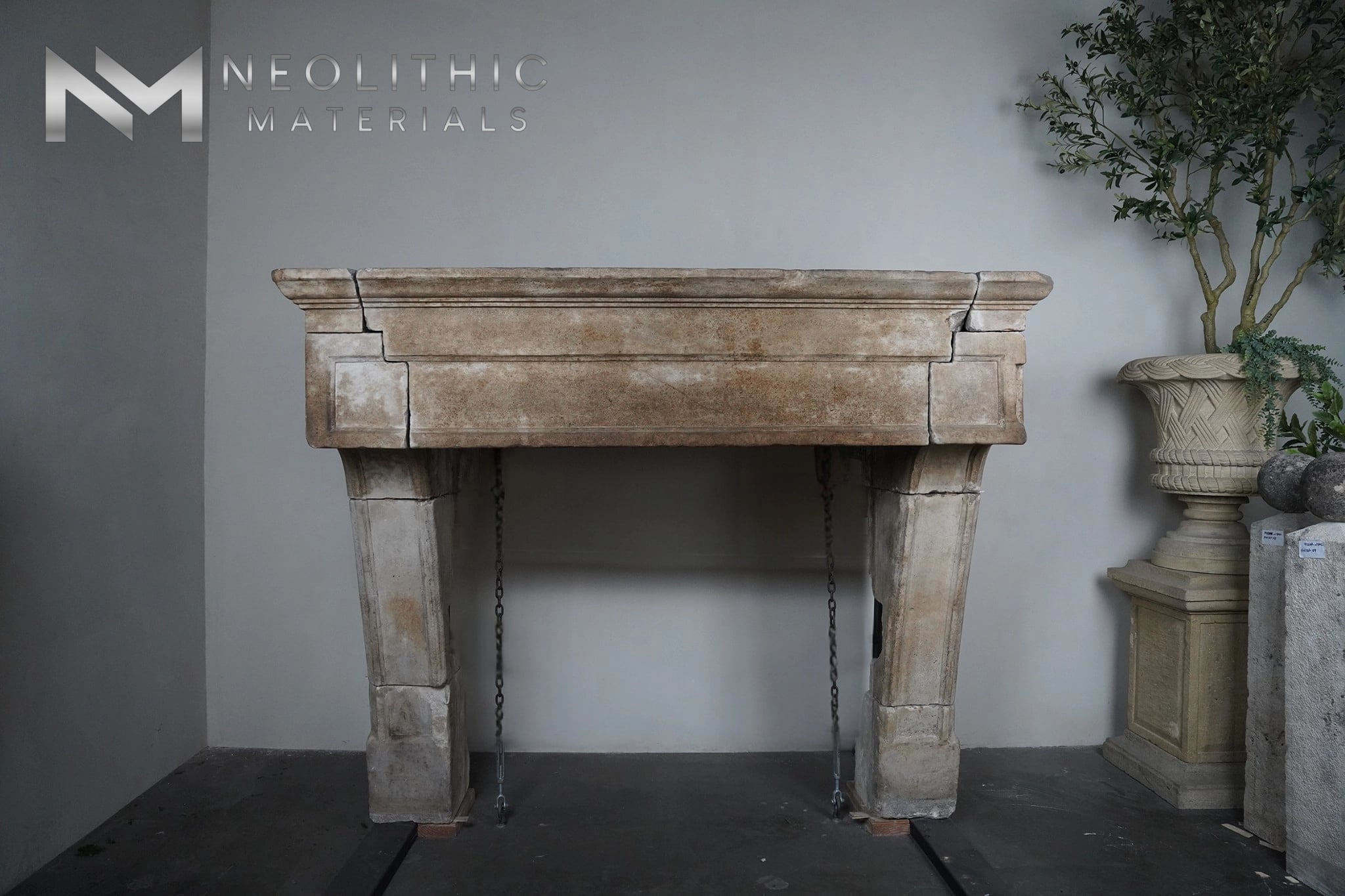 Antique Mediterranean Limestone Fireplace - Image 1